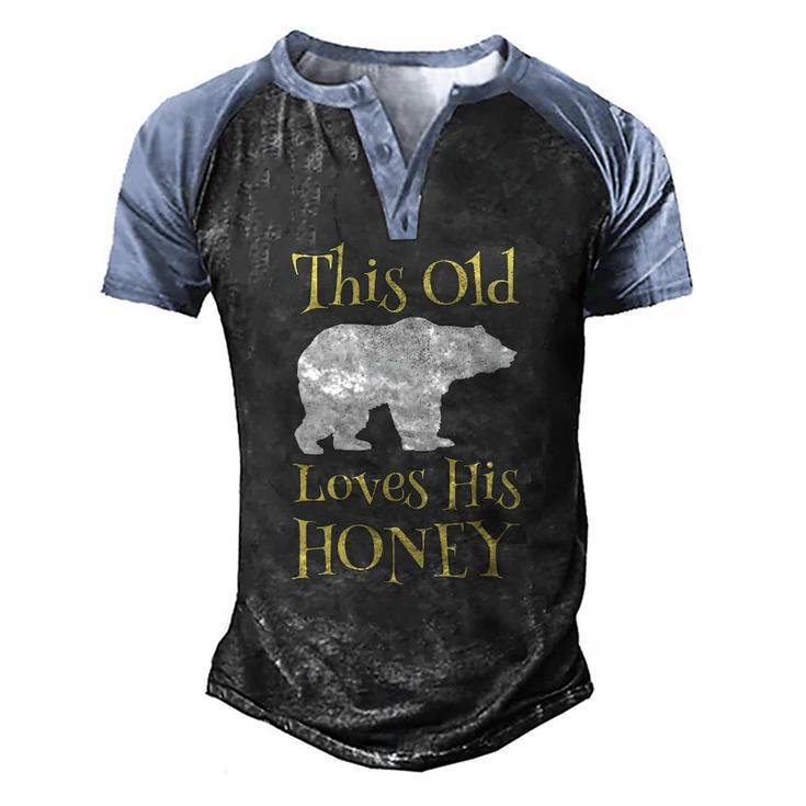 Mens Papa Bear Fathers Day This Old Bear Loves His Honey Men's Henley Raglan T-Shirt