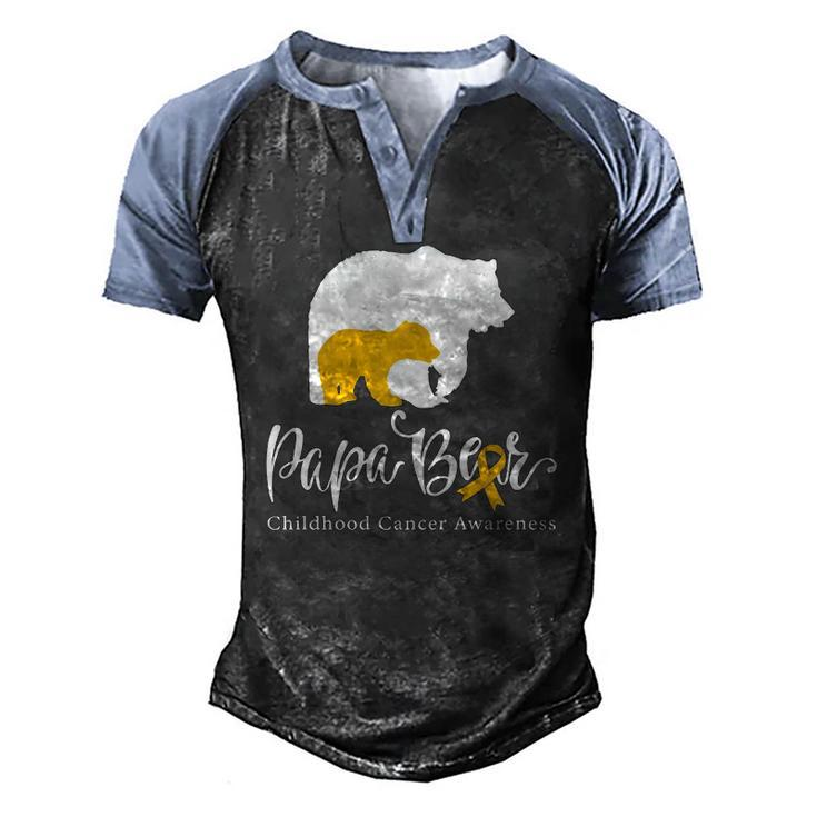 Mens Papa Bear Gold Ribbon Childhood Cancer Awareness Men's Henley Raglan T-Shirt