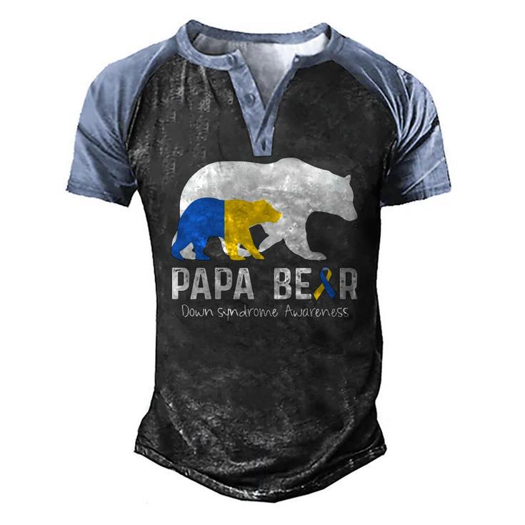 Papa Bear Support Down Syndrome Awareness Fathers Day Men's Henley Raglan T-Shirt