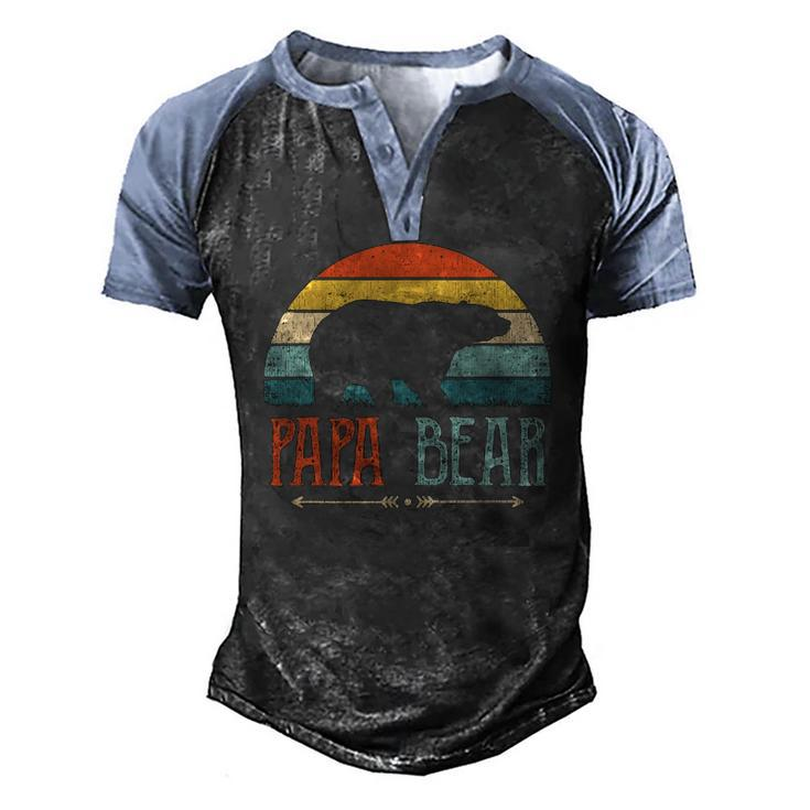 Mens Papa Bear Vintage Daddy Fathers Day Retro Dad Men's Henley Raglan T-Shirt
