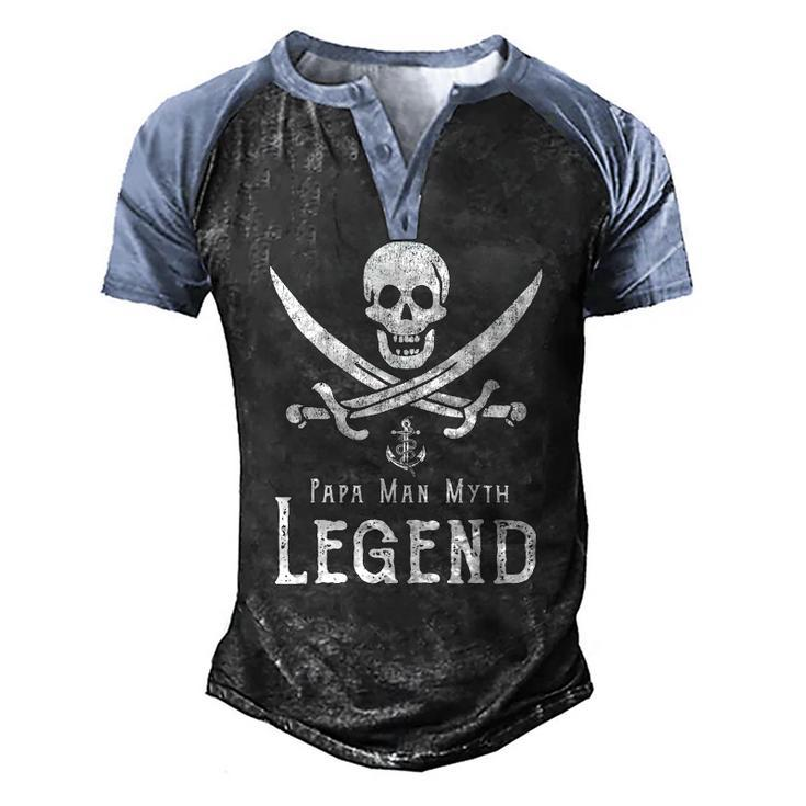Papa Man Myth Legend Vintage Pirate Skull Sword Fathers Day Men's Henley Raglan T-Shirt