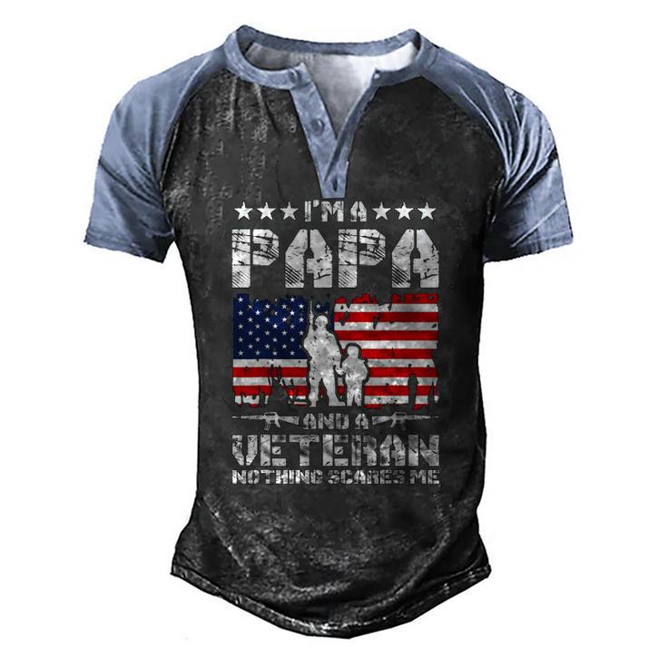 Mens Im A Papa And A Veteran Nothing Scares Me Proud Us Army Men's Henley Raglan T-Shirt