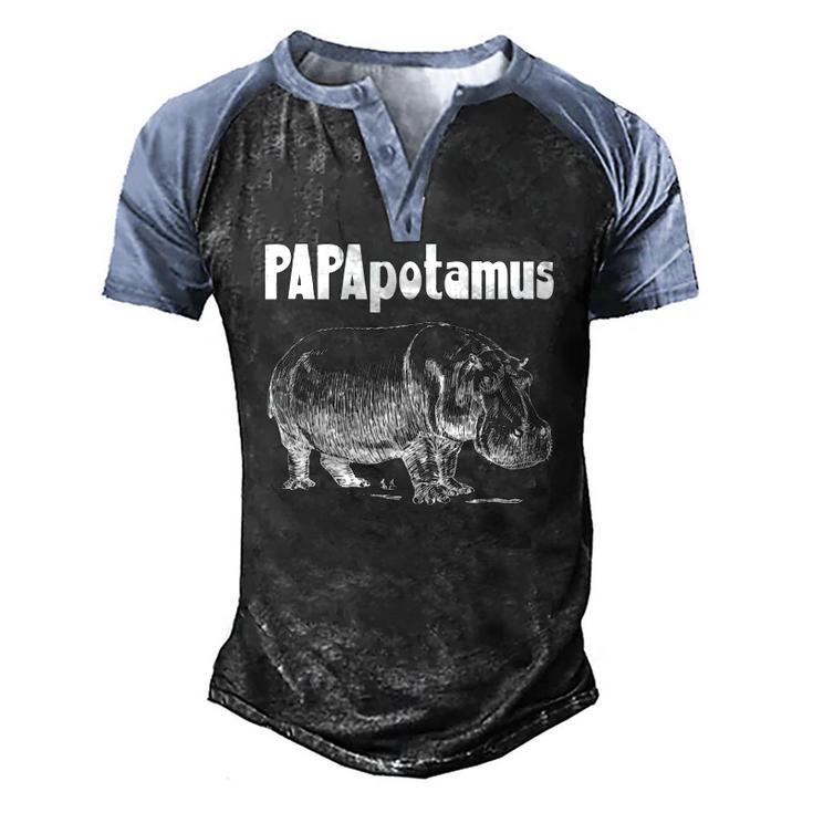 Papapotamus Father Hippo Dad Fathers Day Papa Hippopotamus Men's Henley Raglan T-Shirt