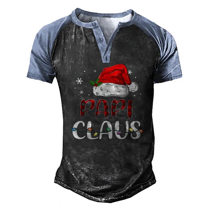 Papi Claus Christmas Santa Hat Buffalo Matching Family Men's Henley Raglan T-Shirt
