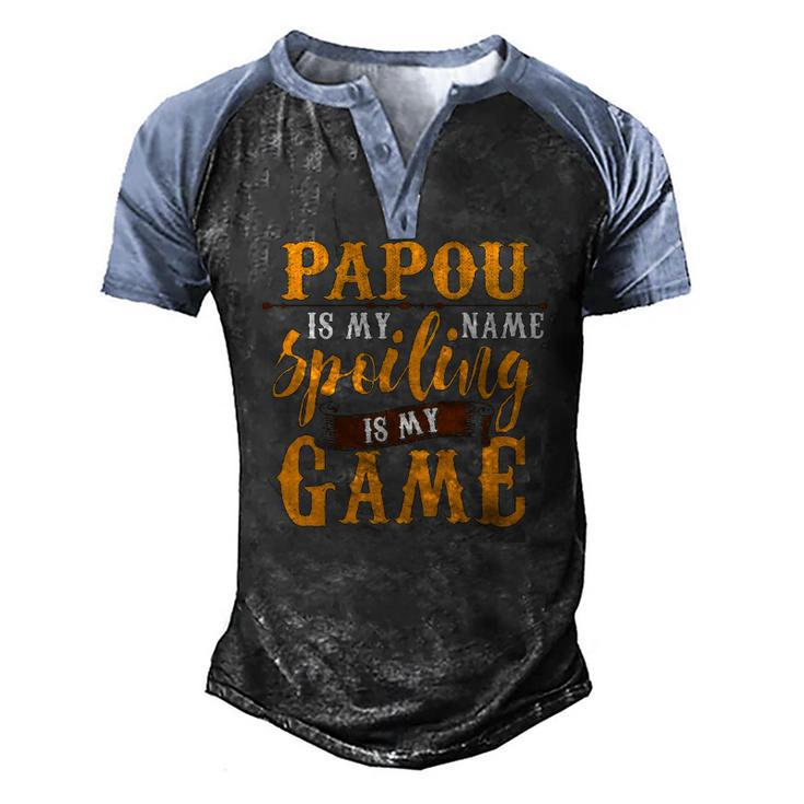 Mens Papou Is My Name Spoiling Is My Game Fathers Day Men's Henley Raglan T-Shirt