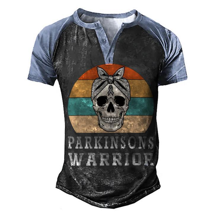 Parkinsons Warrior  Skull Women Vintage  Grey Ribbon  Parkinsons  Parkinsons Awareness Men's Henley Shirt Raglan Sleeve 3D Print T-shirt