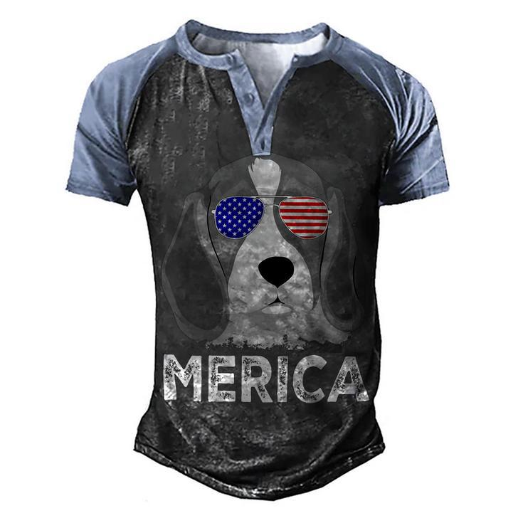 Patriotic American Usa Flag Funny Merica Beagle 54 Beagle Dog Men's Henley Shirt Raglan Sleeve 3D Print T-shirt