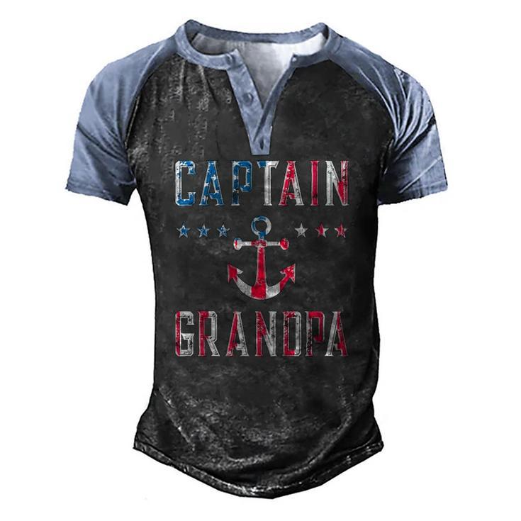 Patriotic Captain Grandpa American Flag Boating 4Th Of July Men's Henley Raglan T-Shirt
