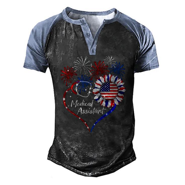 Patriotic Medical Assistant Sunflower 4Th Of July Usa Flag Men's Henley Raglan T-Shirt