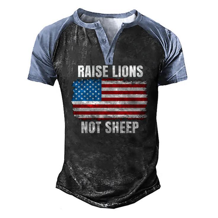 Patriotic Raise Lions Not Sheep Usa American Flag Men Women Men's Henley Raglan T-Shirt