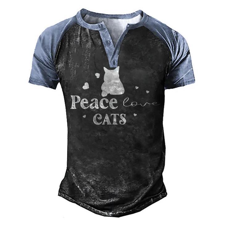 Peace Love Cats Animal Lover Cat Lover Men's Henley Shirt Raglan Sleeve 3D Print T-shirt