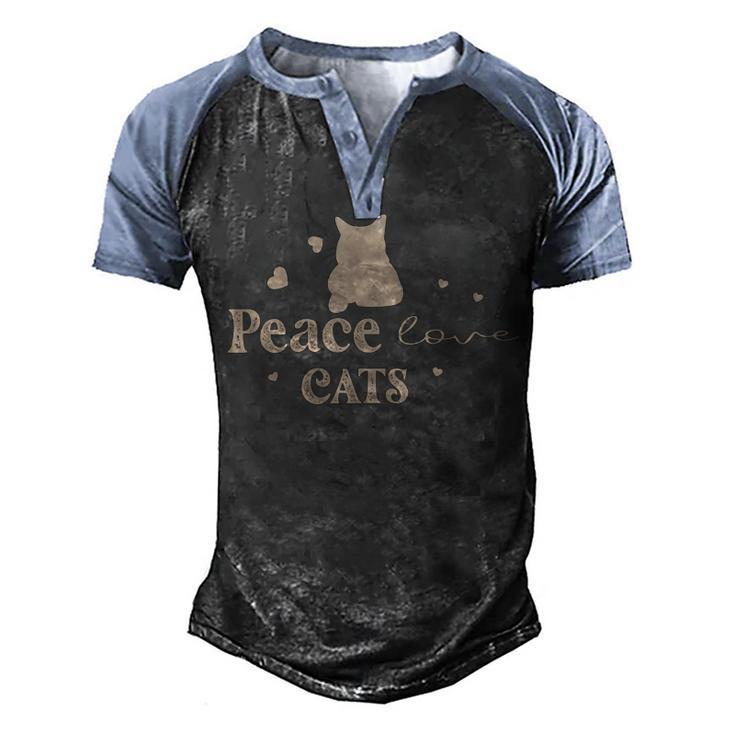 Peace Love Cats Animal Lover Gift For Cat Lover Men's Henley Shirt Raglan Sleeve 3D Print T-shirt