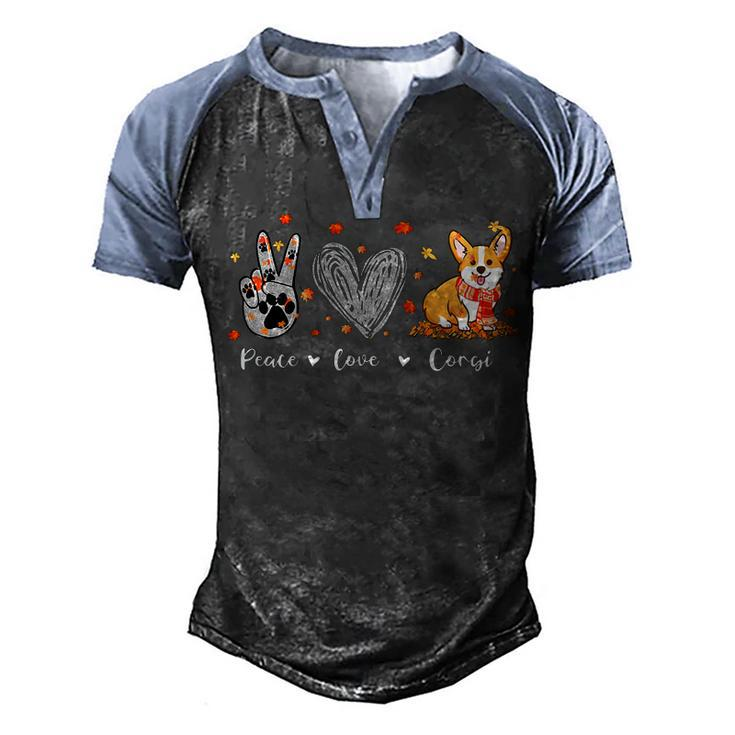 Peace Love Corgi Funny Corgi Dog Lover Pumpkin Fall Season Men's Henley Shirt Raglan Sleeve 3D Print T-shirt