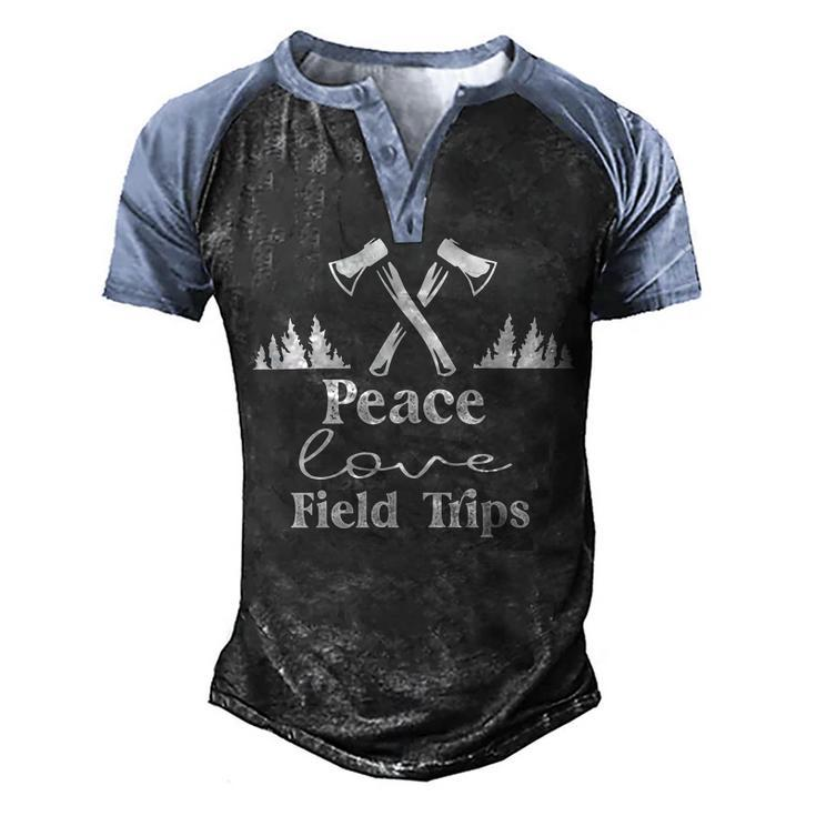 Peace Love Field Trips  Vintage Gift  Men's Henley Shirt Raglan Sleeve 3D Print T-shirt