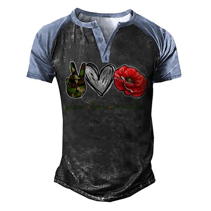 Peace Love Remember Red Poppy Flower Soldier Veteran Day T-Shirt Men's Henley Shirt Raglan Sleeve 3D Print T-shirt