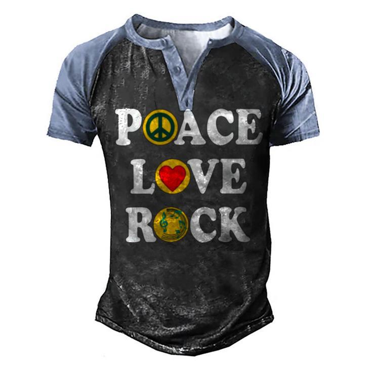 Peace Love Rock V4 Men's Henley Shirt Raglan Sleeve 3D Print T-shirt