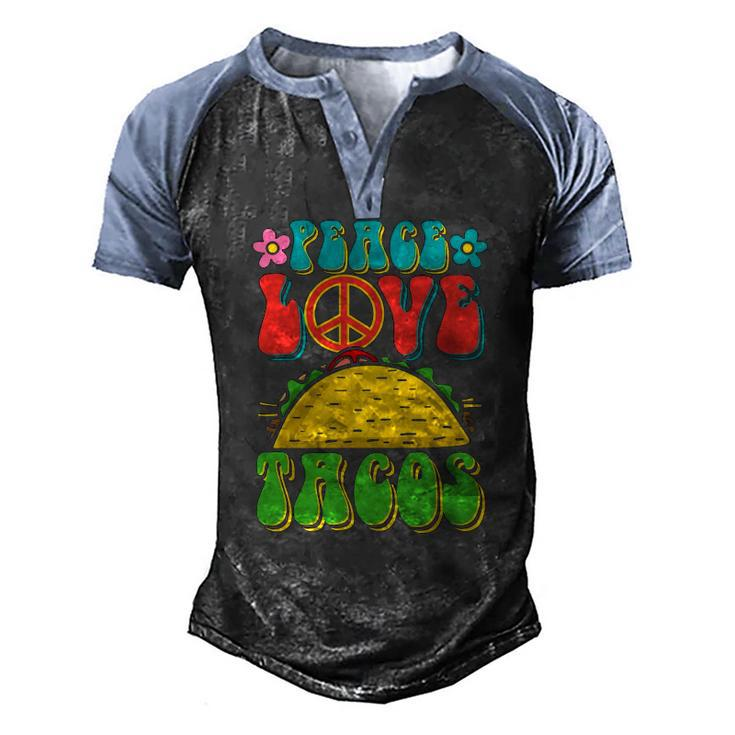 Peace Love Tacos Groovy For Retro Hippie Men's Henley Raglan T-Shirt