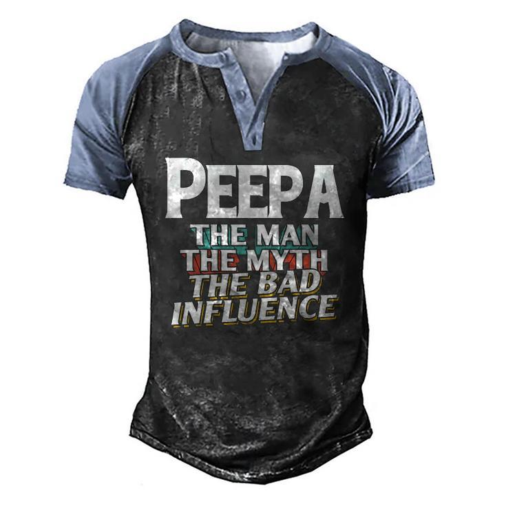 Mens Peepa For The Man Myth Bad Influence Grandpa Men's Henley Raglan T-Shirt