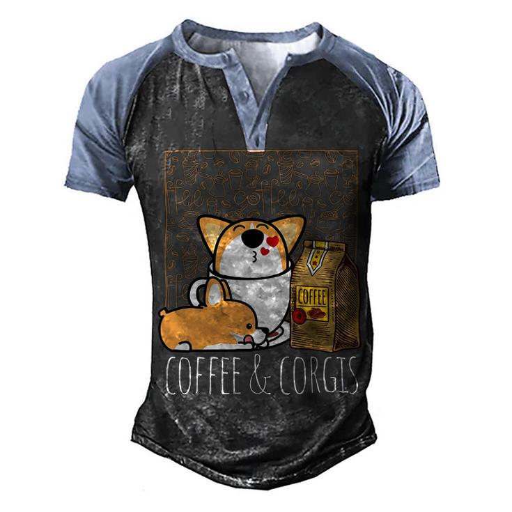 Pembroke Welsh Corgi Dog Coffee Lover Caffeine Corgi Mom Dad V4 Men's Henley Shirt Raglan Sleeve 3D Print T-shirt