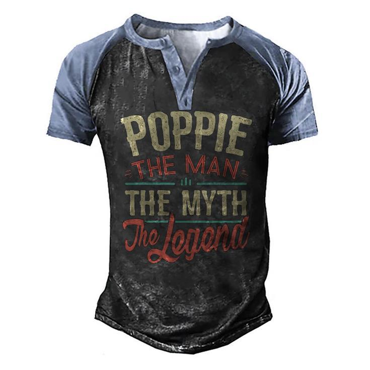 Mens Poppiefrom Grandchildren Poppie The Myth The Legend Men's Henley Raglan T-Shirt
