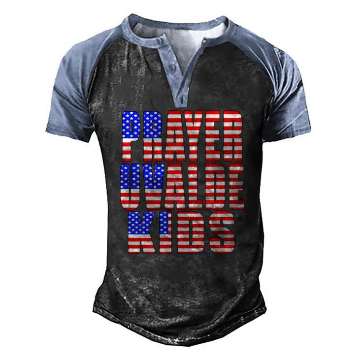 Pray For Uvalde Texas Kids Us Flag Text Men's Henley Raglan T-Shirt