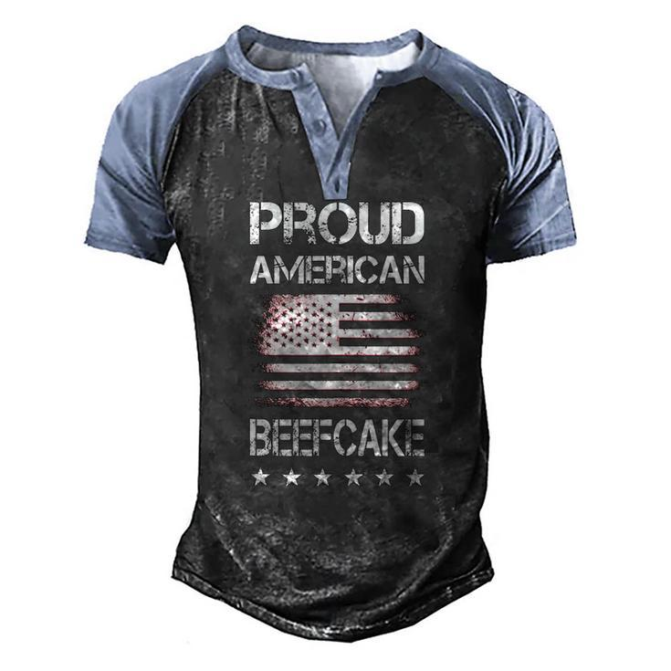 Proud American Beefcake Fourth Of July Patriotic Flag Men's Henley Raglan T-Shirt