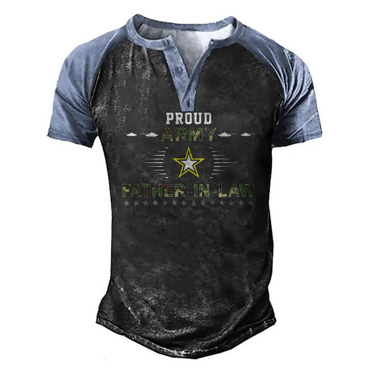 Mens Proud Army Father-In-Law Camouflage Graphics Army Men's Henley Raglan T-Shirt