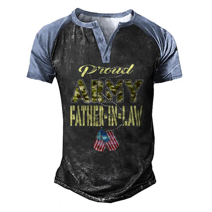Proud Army Father-In-Law Us Flag Dog Tag Military Dad-In-Law Men's Henley Raglan T-Shirt