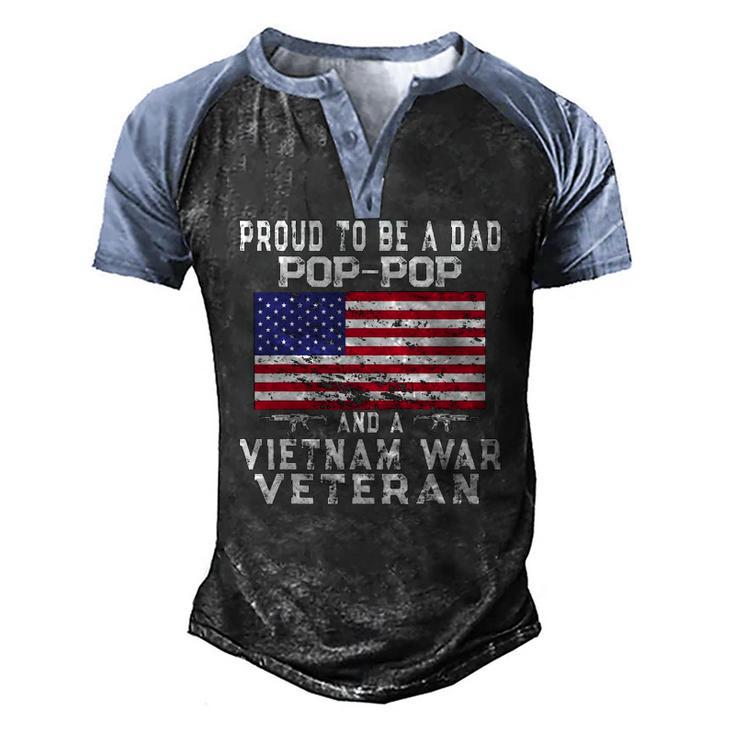 Mens Proud Dad Pop-Pop Vietnam War Veteran Retro Us Flag Grandpa Men's Henley Raglan T-Shirt