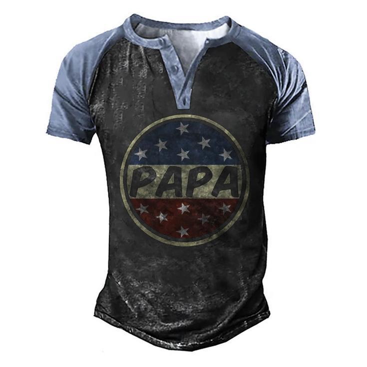 Proud Papa Fathers Day American Flag Button 4Th Of July Men's Henley Raglan T-Shirt