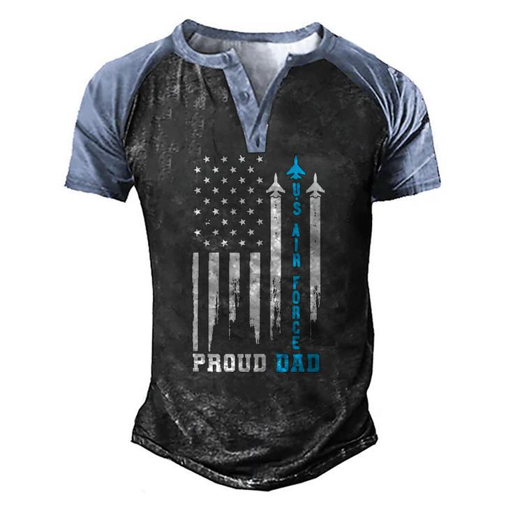 Proud Us Air Force Dad Rocket America Flag Fathers Day Men's Henley Raglan T-Shirt