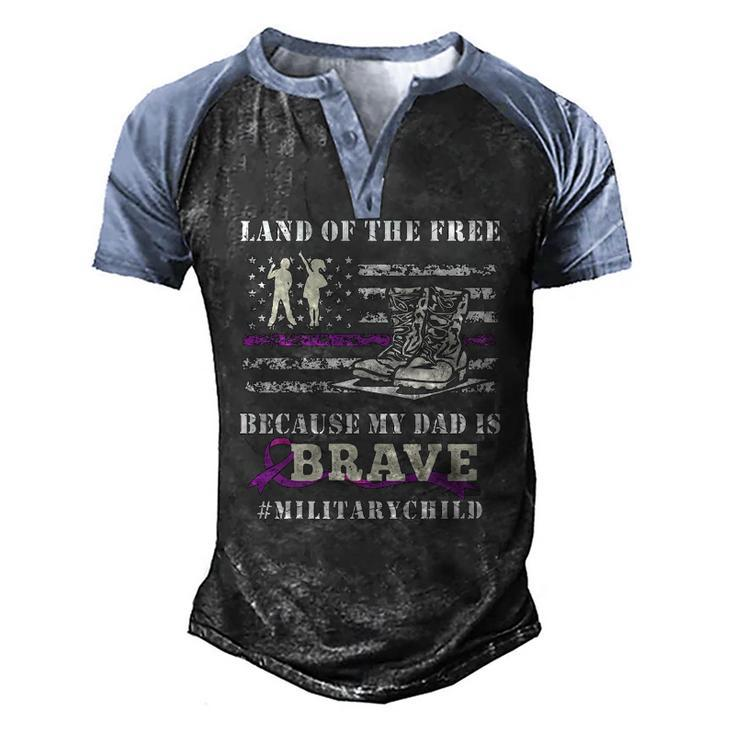 Purple Up Military Kids Land Of The Free Usa Flag Men's Henley Raglan T-Shirt