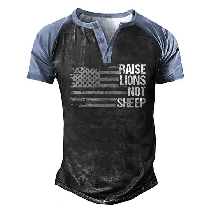 Raise Lions American Flag Not Sheep Patriotic Lion Men Women Men's Henley Raglan T-Shirt