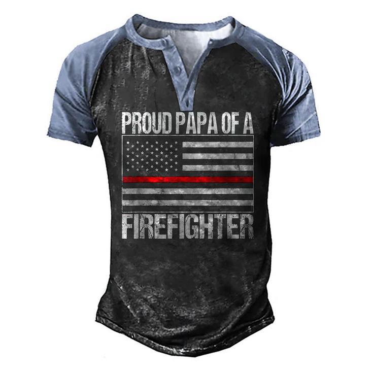 Red Line Flag Proud Papa Of A Firefighter Fireman Men's Henley Raglan T-Shirt