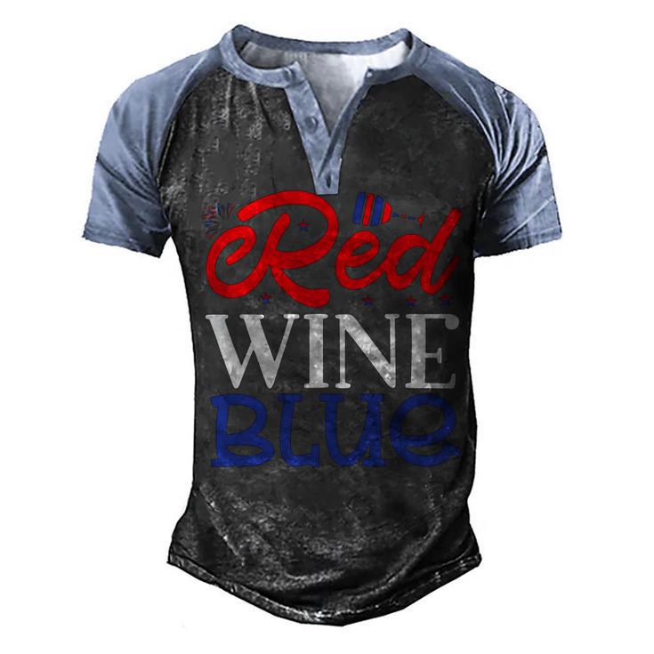 Red Wine  Blue  4Th Of July  Wine Red  White Blue Wine Glasses V2 Men's Henley Shirt Raglan Sleeve 3D Print T-shirt