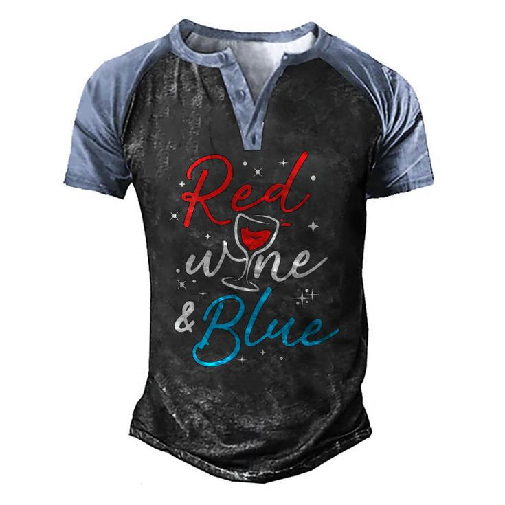 Womens Red Wine And Blue V-Neck Men's Henley Raglan T-Shirt