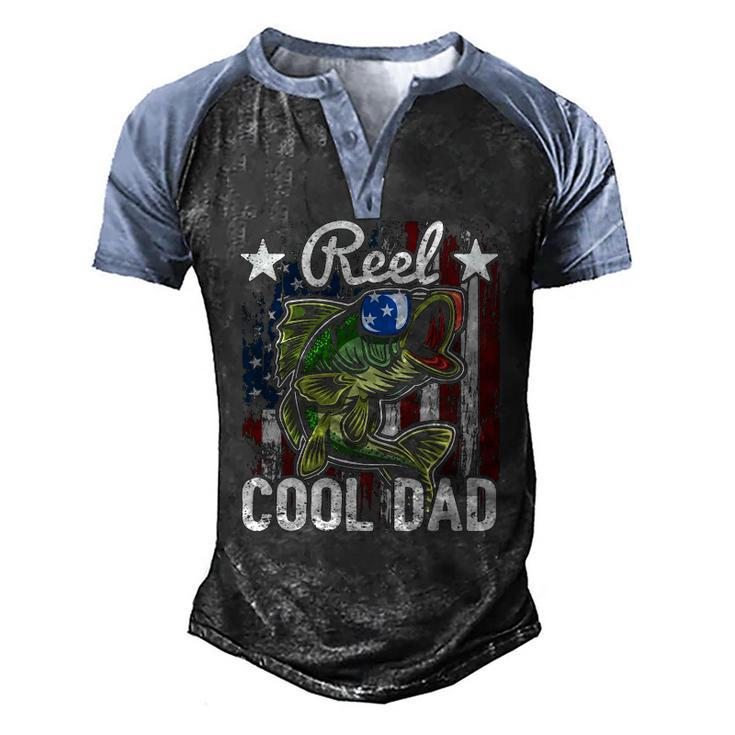 Reel Cool Dad Fishing American Flag Fathers Day Gif Men's Henley Raglan T-Shirt