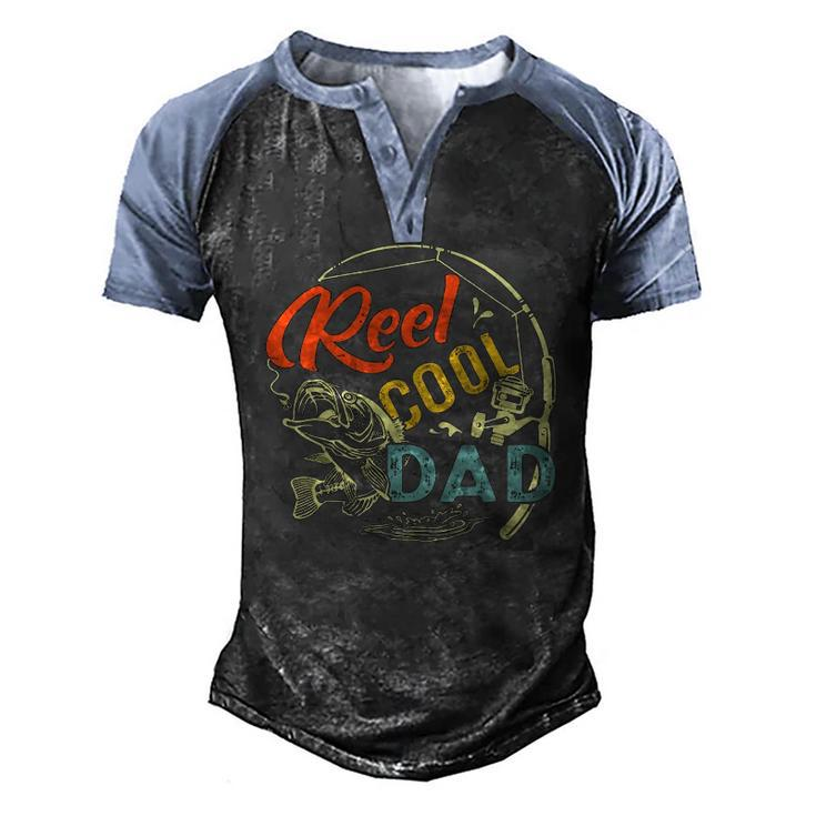 Mens Reel Cool Dad Fishing Fathers Day Christmas Men's Henley Raglan T-Shirt