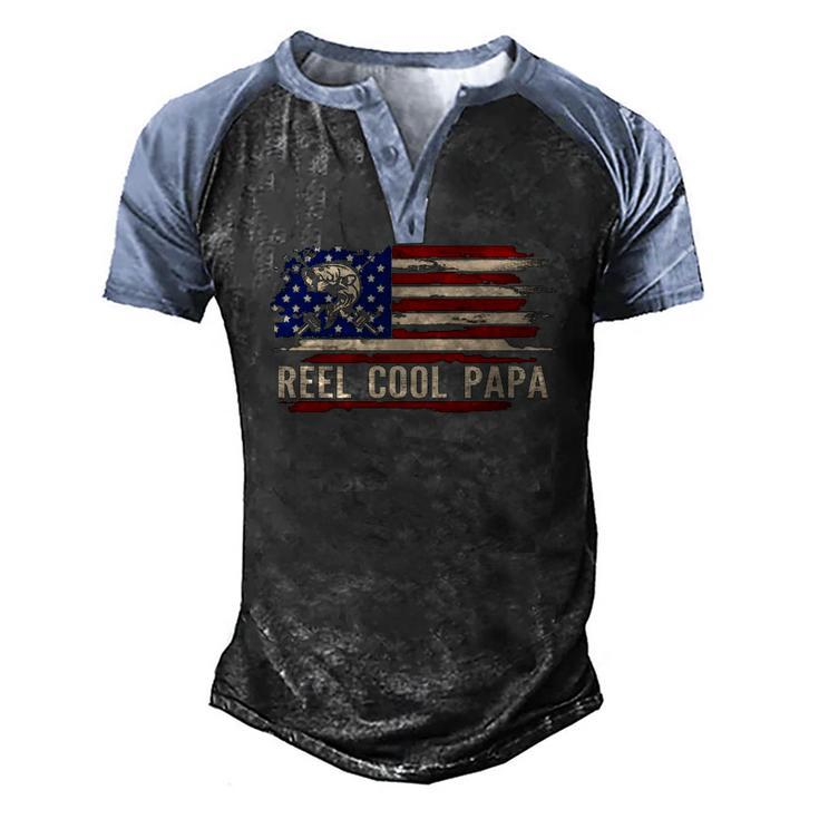 Reel Cool Papa American Usa Flag Fishingfish Men's Henley Raglan T-Shirt