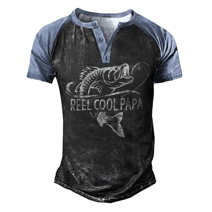 Reel Cool Papa Fishing Dad Gifts Fathers Day Fisherman Fish Men's Henley Shirt Raglan Sleeve 3D Print T-shirt