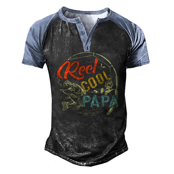 Mens Reel Cool Papa Fishing Fathers Day Christmas Men's Henley Raglan T-Shirt