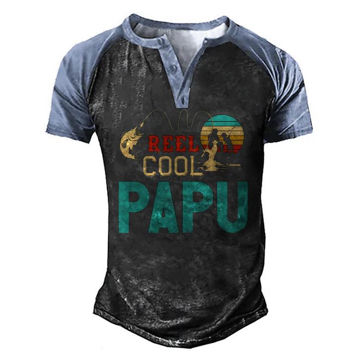 Reel Cool Papu Vintage Fishing Rod Fisherman Papu Men's Henley Raglan T-Shirt