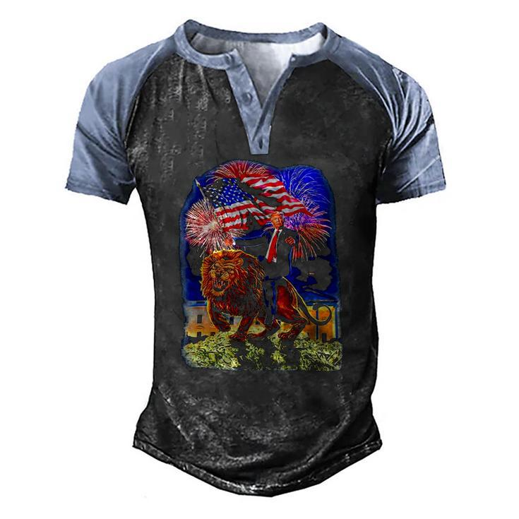 Republican President Donald Trump Riding War Lion Men's Henley Raglan T-Shirt