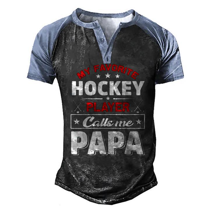 Retro My Favorite Hockey Player Calls Me Papa Fathers Day Men's Henley Raglan T-Shirt