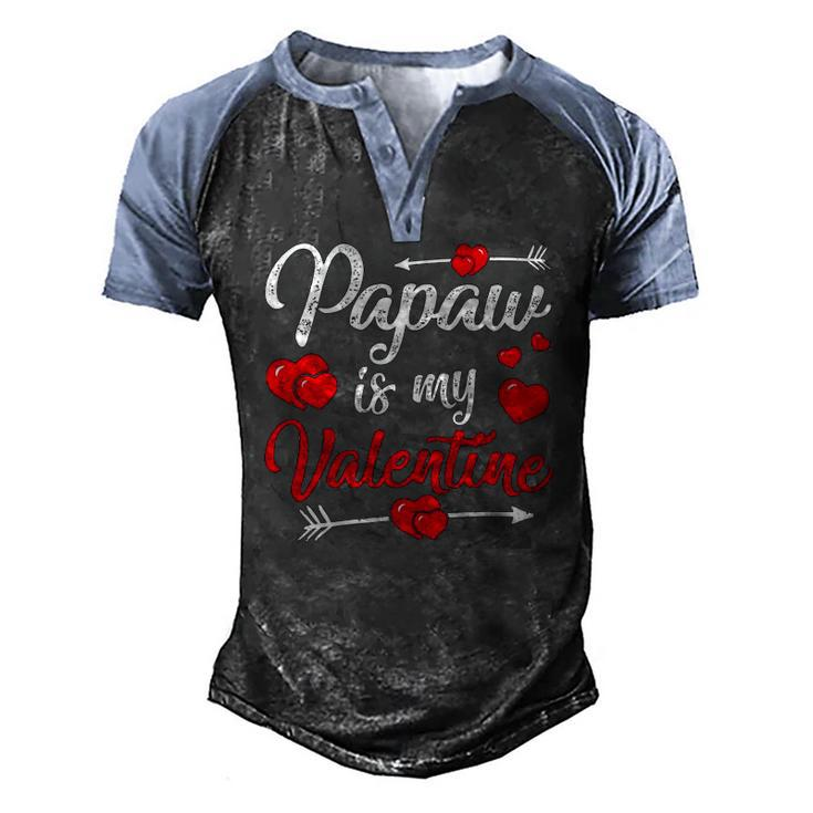 Retro Hearts Papaw Is My Valentines Day Fathers Day Men's Henley Raglan T-Shirt