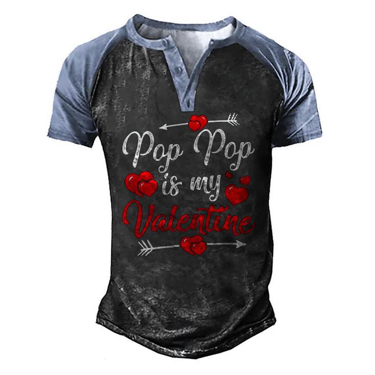 Retro Hearts Pop Pop Is My Valentines Day Fathers Day Men's Henley Raglan T-Shirt