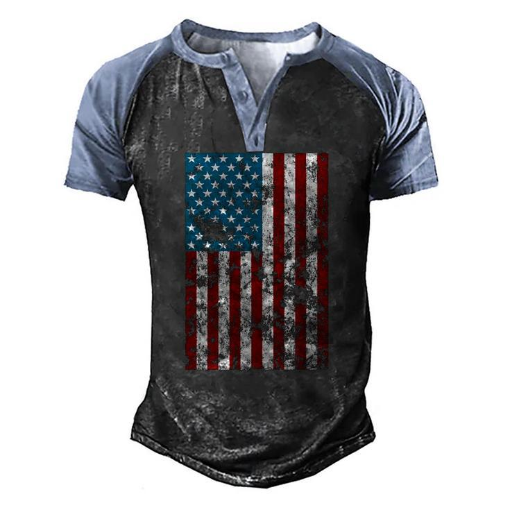 Retro Style 4Th July Usa Patriotic Distressed America Flag Men's Henley Raglan T-Shirt