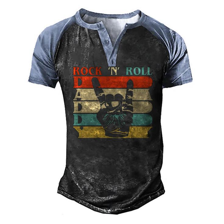 Retro Vintage Daddy Rock N Roll Heavy Metal Dad Men's Henley Raglan T-Shirt