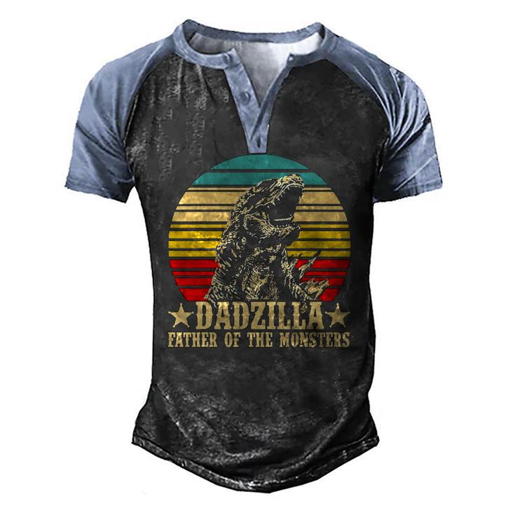 Retro Vintage Dadzilla Father Of The Monsters Men's Henley Raglan T-Shirt