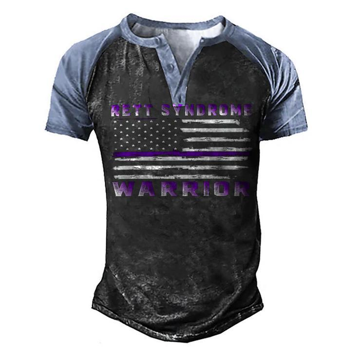 Rett Syndrome Warrior Usa Flag  United States Flag  Purple Ribbon  Rett Syndrome  Rett Syndrome Awareness Men's Henley Shirt Raglan Sleeve 3D Print T-shirt